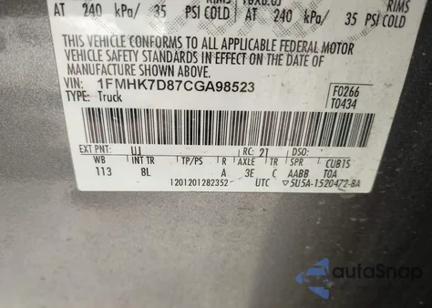 2012 Ford Explorer Xlt from USA, damaged, VIN 1FMHK7D87CGA98523